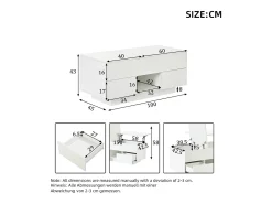 Mesa de centro ajustável em altura 100x45x43 cm - Com 2 gavetas e iluminação LED - Superfície brilhante - Painéis de partículas - Branco