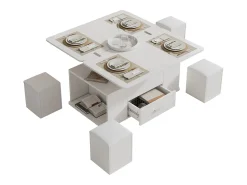 Mesa de centro ajustável em altura 100x50x45cm - multifuncional 4 em 1 - com 1 gaveta - com 4 banquinhos - branca