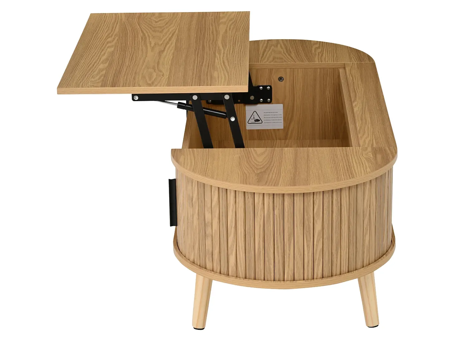 Mesa de centro ajustável em altura 120x50x39,5 cm - 2 portas - Armazenamento oculto - Pés de madeira maciça - Natural