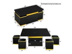 Mesa de centro ajustável em altura moderna 100x50x43cm - com 4 banquinhos de armazenamento - 1 gaveta - Preto