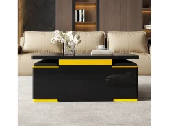 Mesa de centro ajustável em altura moderna 100x50x43cm - com 4 banquinhos de armazenamento - 1 gaveta - Preto