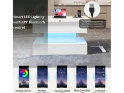 Mesa de centro ajustável em altura 100x50x51,5 cm - com portas USB e Type-C - com iluminação LED - Branco