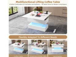 Mesa de centro ajustável em altura 100x50x51,5 cm - com portas USB e Type-C - com iluminação LED - Branco