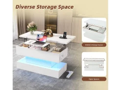 Mesa de centro ajustável em altura 100x50x51,5 cm - com portas USB e Type-C - com iluminação LED - Branco