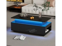 Mesa de centro ajustável em altura 96x45x40cm - com armazenamento oculto - com 1 gaveta - com iluminação LED - preta