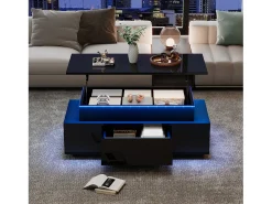 Mesa de centro ajustável em altura 96x45x40cm - com armazenamento oculto - com 1 gaveta - com iluminação LED - preta