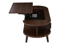 Mesa de centro ajustável em altura 120x50x39,5 cm - 2 portas - Armazenamento oculto - Pés de madeira maciça - Marrom