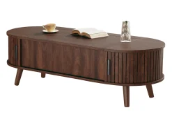 Mesa de centro ajustável em altura 120x50x39,5 cm - 2 portas - Armazenamento oculto - Pés de madeira maciça - Marrom