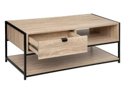 Mesa de Centro Aliaj 1 Gaveta Aço Industrial Preto/Carvalho Claro 100x50 cm