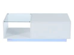 Mesa de centro alto brilho - altura ajustável - com armazenamento + prateleiras - branco