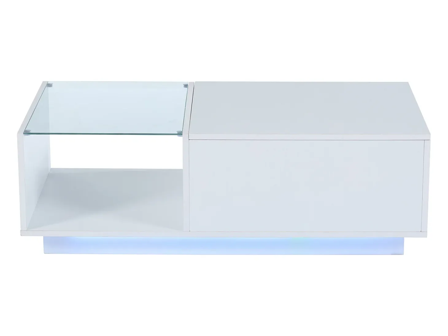 Mesa de centro alto brilho - altura ajustável - com armazenamento + prateleiras - branco