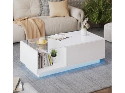 Mesa de centro alto brilho - altura ajustável - com armazenamento + prateleiras - branco