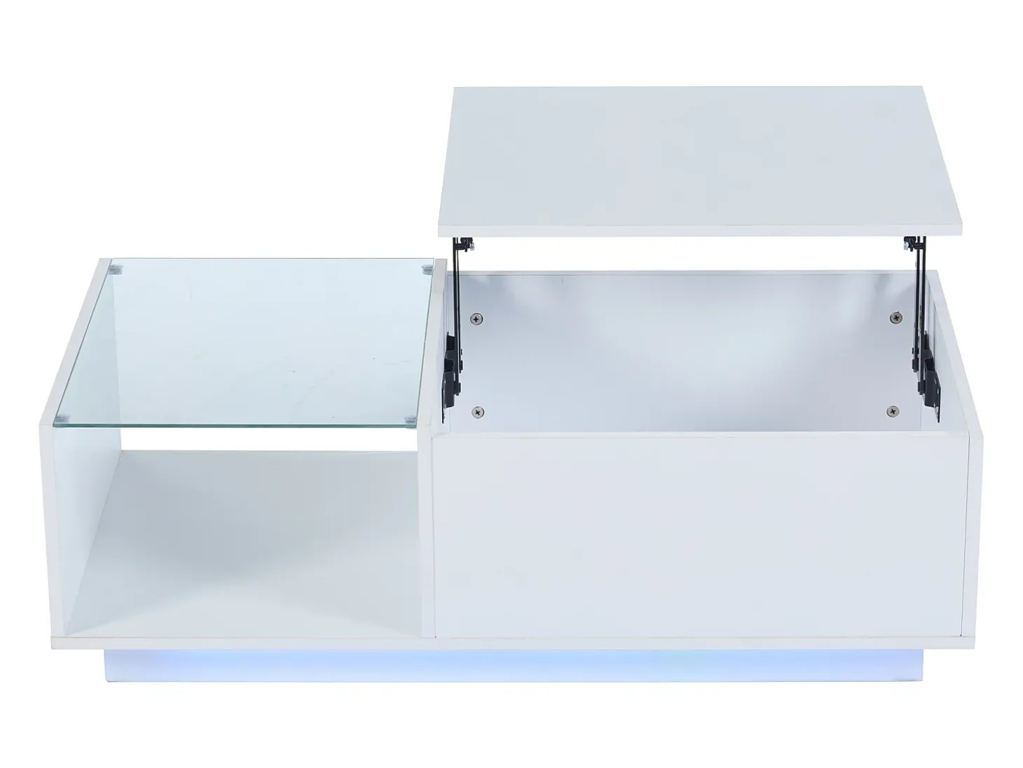 Mesa de centro alto brilho - altura ajustável - com armazenamento + prateleiras - branco