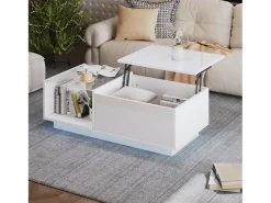 Mesa de centro alto brilho - altura ajustável - com armazenamento + prateleiras - branco