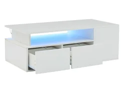 Mesa de centro alto brilho 100×50×35 cm - com iluminação LED - 2 gavetas - 3 compartimentos - branco