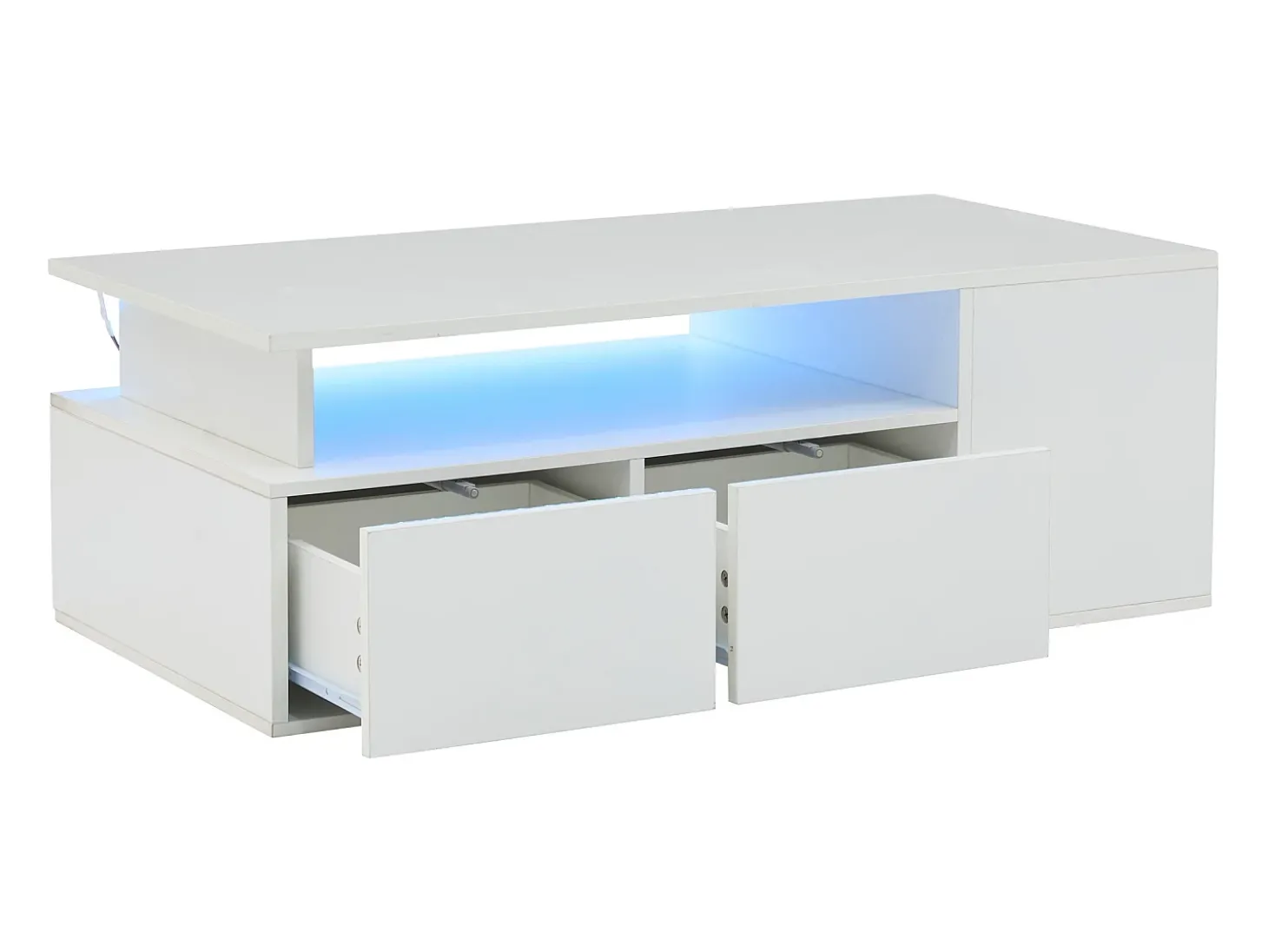 Mesa de centro alto brilho 100×50×35 cm - com iluminação LED - 2 gavetas - 3 compartimentos - branco