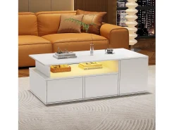 Mesa de centro alto brilho 100×50×35 cm - com iluminação LED - 2 gavetas - 3 compartimentos - branco