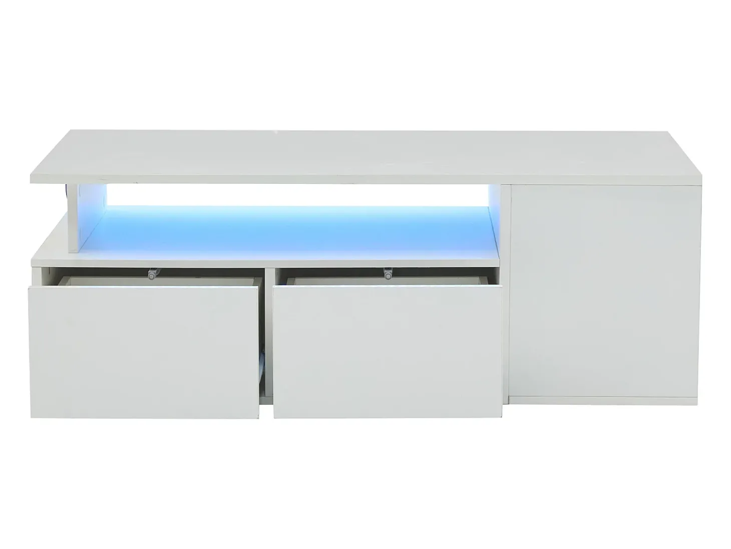 Mesa de centro alto brilho 100×50×35 cm - com iluminação LED - 2 gavetas - 3 compartimentos - branco