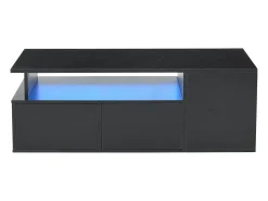 Mesa de centro alto brilho 100×50×35 cm - com iluminação LED - 2 gavetas - 3 compartimentos - preto