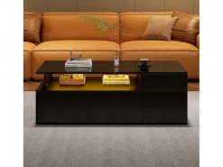 Mesa de centro alto brilho 100×50×35 cm - com iluminação LED - 2 gavetas - 3 compartimentos - preto