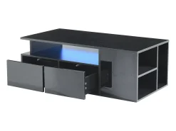 Mesa de centro alto brilho 100×50×35 cm - com iluminação LED - 2 gavetas - 3 compartimentos - preto