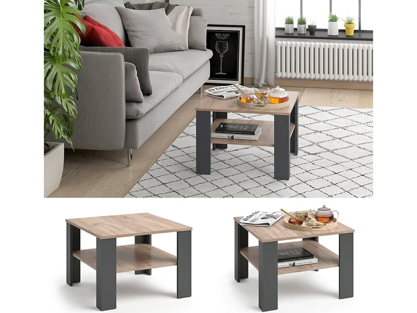 Mesa de centro antracite 60x60x42 homer