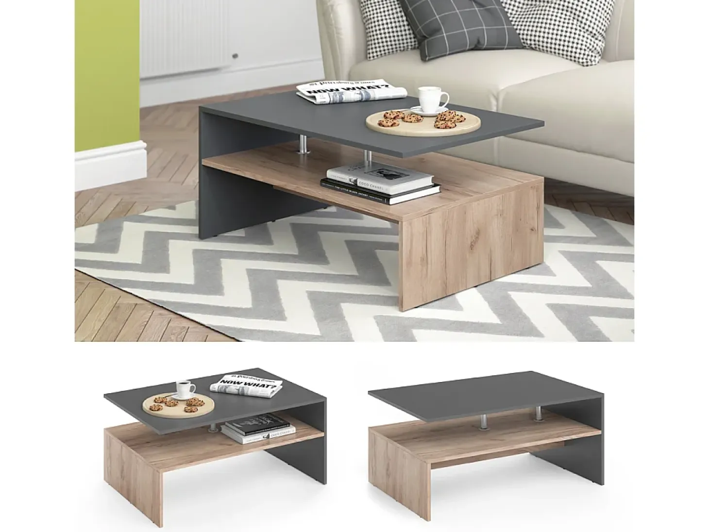 Mesa de centro antracite/carvalho arenoso 90x60x42 amato