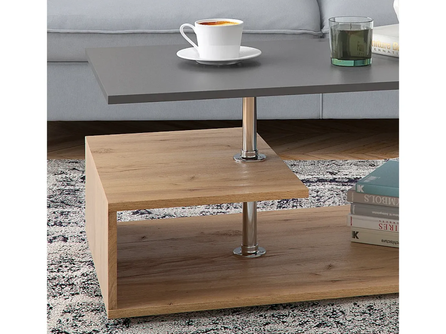 Mesa de centro antracite/carvalho arenoso 91x52.6x41 guillermo