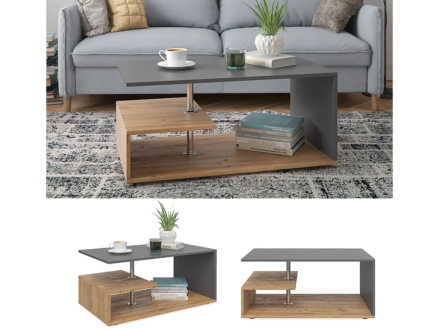 Mesa de centro antracite/carvalho arenoso 91x52.6x41 guillermo