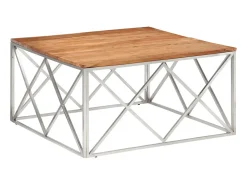 Mesa de centro aço inoxidável/madeira de acácia maciça prateado PT719328