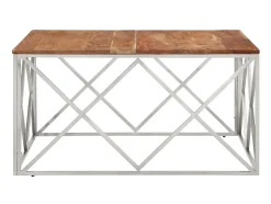 Mesa de centro aço inoxidável/madeira de acácia maciça prateado PT719328