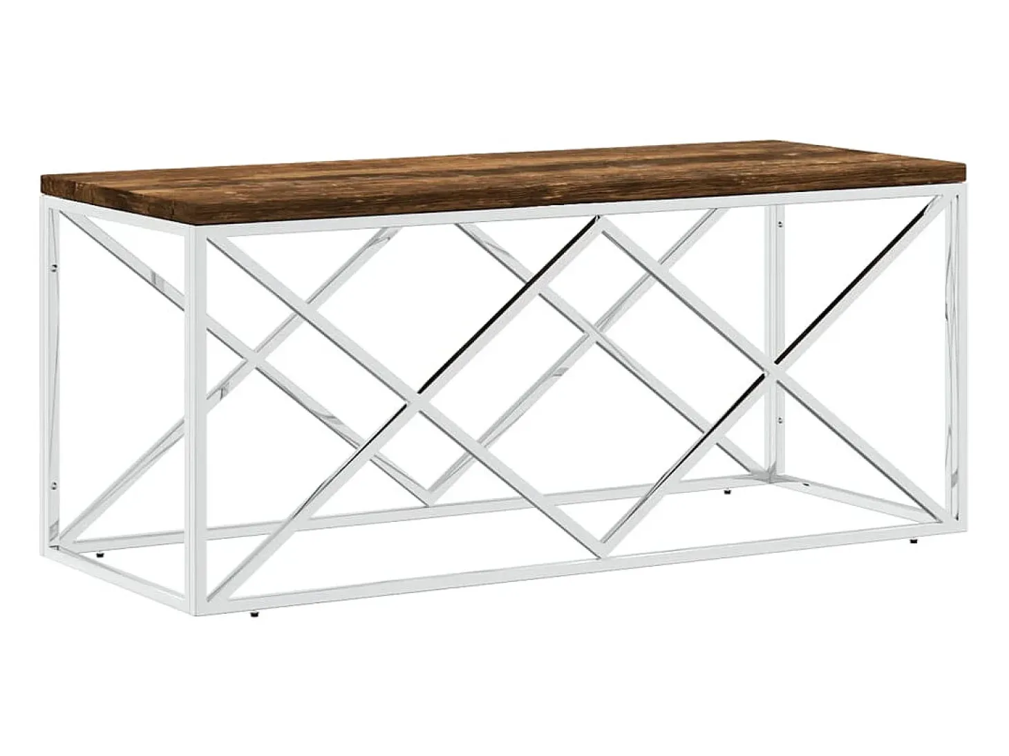 Mesa de centro aço inoxidável e madeira recuperada maciça PT415036