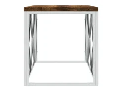 Mesa de centro aço inoxidável e madeira recuperada maciça PT415036