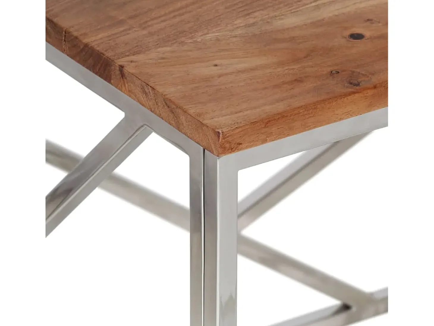 Mesa de centro aço inoxidável/madeira de acácia maciça prateado