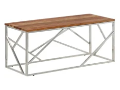 Mesa de centro aço inoxidável/madeira de acácia maciça prateado
