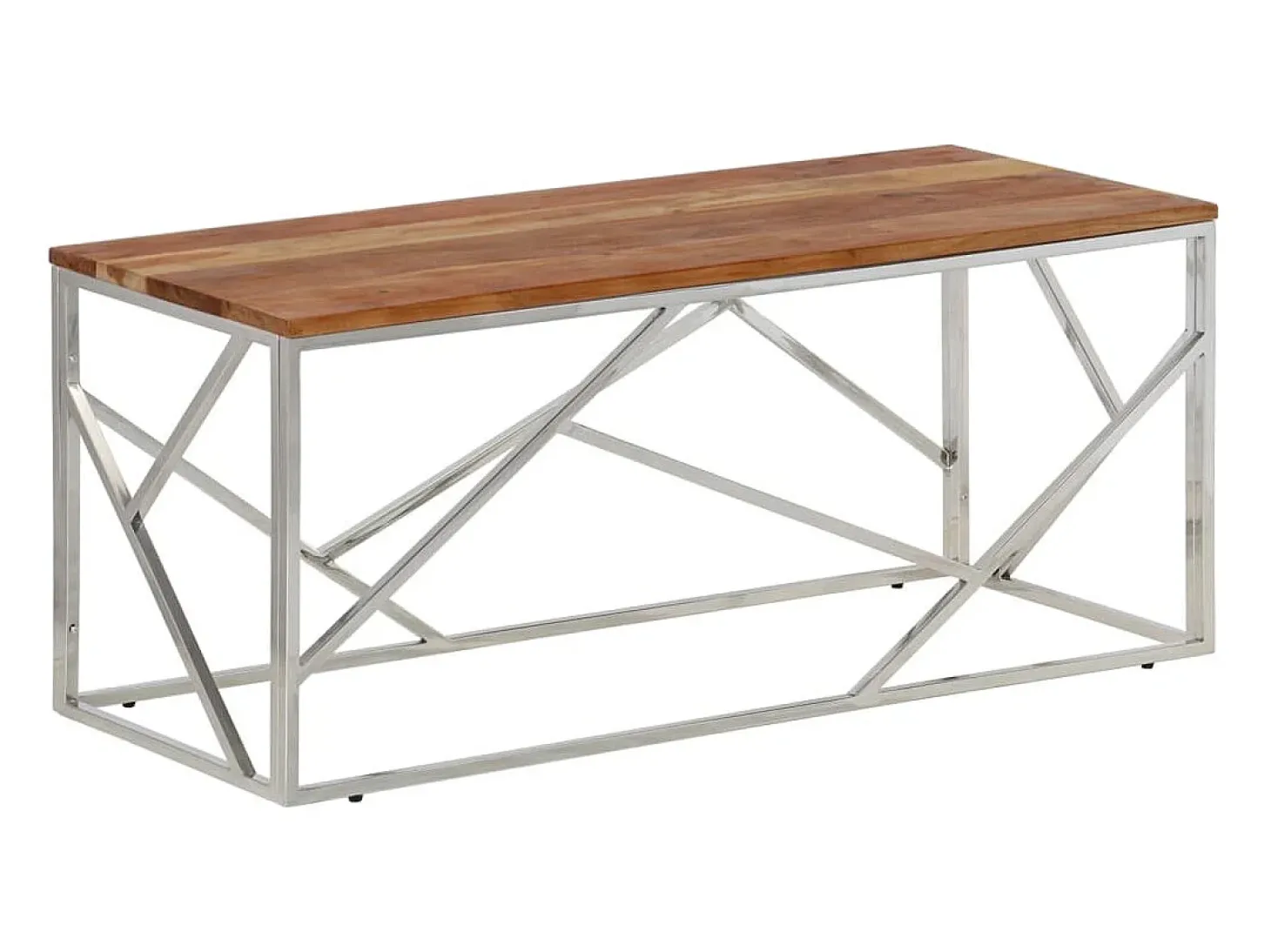 Mesa de centro aço inoxidável/madeira de acácia maciça prateado