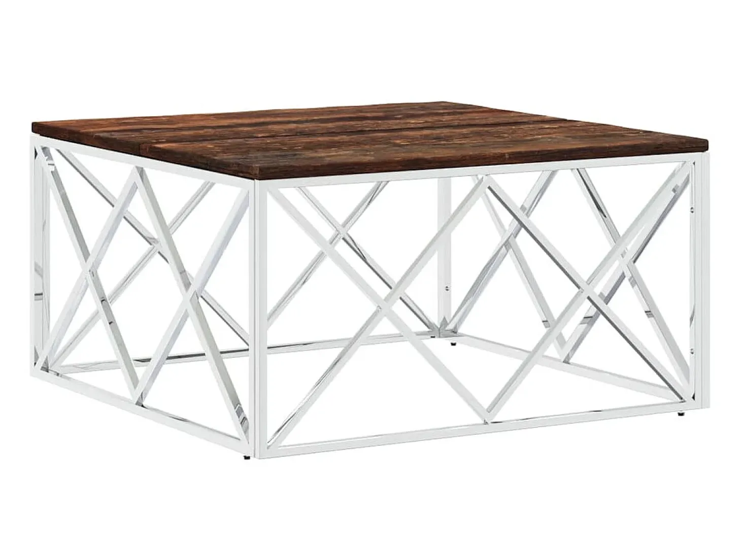Mesa de centro aço inoxidável e madeira recuperada maciça PT325550
