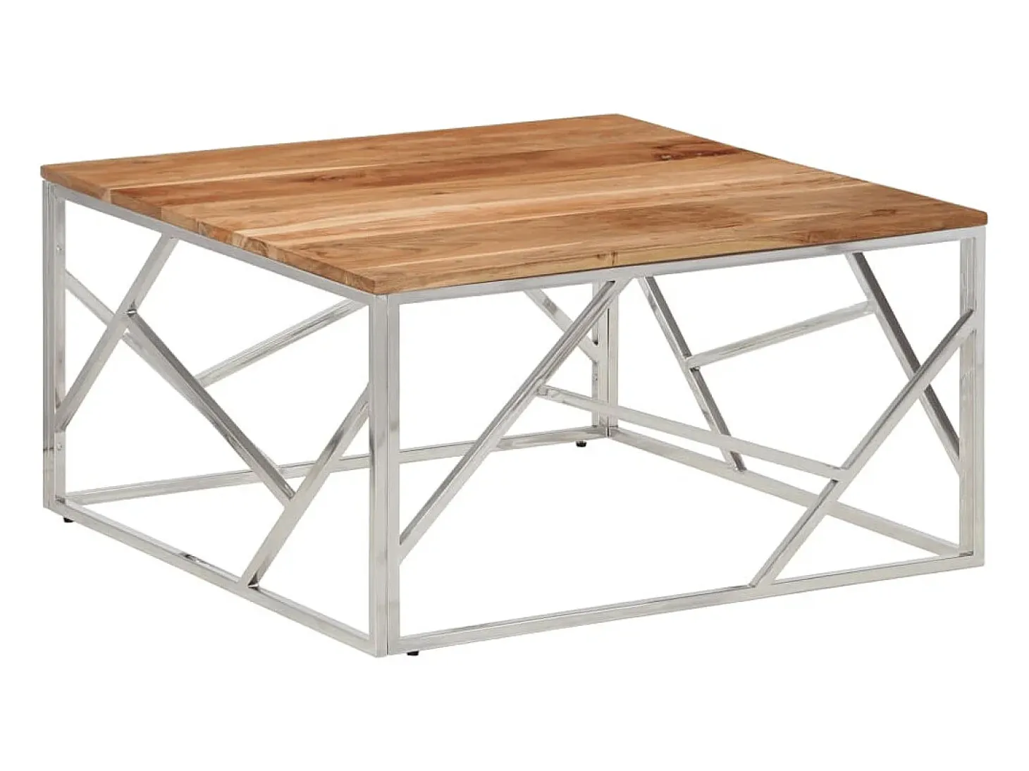 Mesa de centro aço inoxidável/madeira de acácia maciça prateado