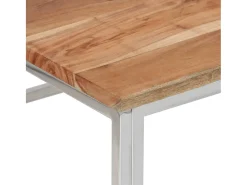 Mesa de centro aço inoxidável/madeira de acácia maciça prateado