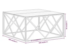 Mesa de centro aço inoxidável e vidro temperado prateado