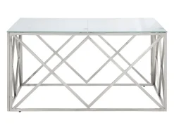 Mesa de centro aço inoxidável e vidro temperado prateado