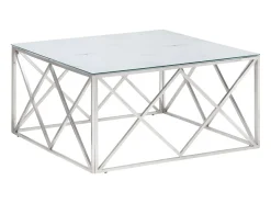 Mesa de centro aço inoxidável e vidro temperado prateado