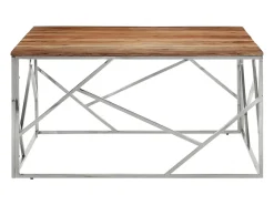 Mesa de centro aço inoxidável/madeira de acácia maciça prateado PT719032