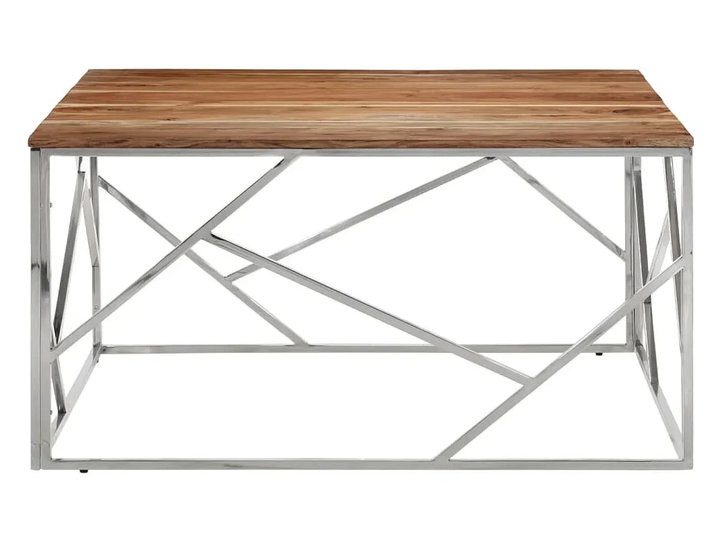 Mesa de centro aço inoxidável/madeira de acácia maciça prateado PT719032