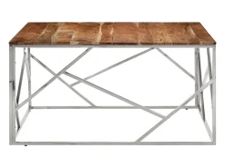 Mesa de centro aço inoxidável/madeira de acácia maciça prateado PT719032