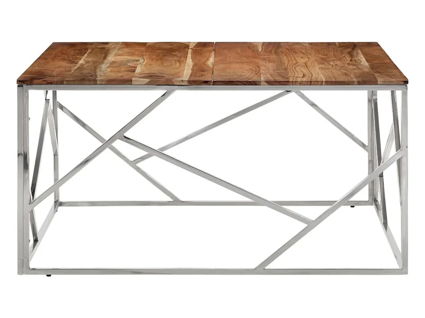 Mesa de centro aço inoxidável/madeira de acácia maciça prateado PT719032