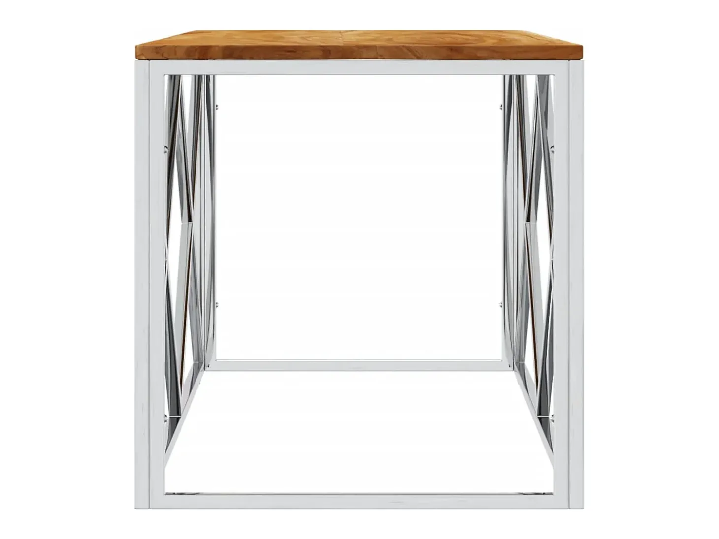 Mesa de centro aço inoxidável e madeira de acácia maciça