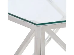 Mesa de centro aço inoxidável e vidro temperado prateado