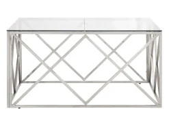Mesa de centro aço inoxidável e vidro temperado prateado