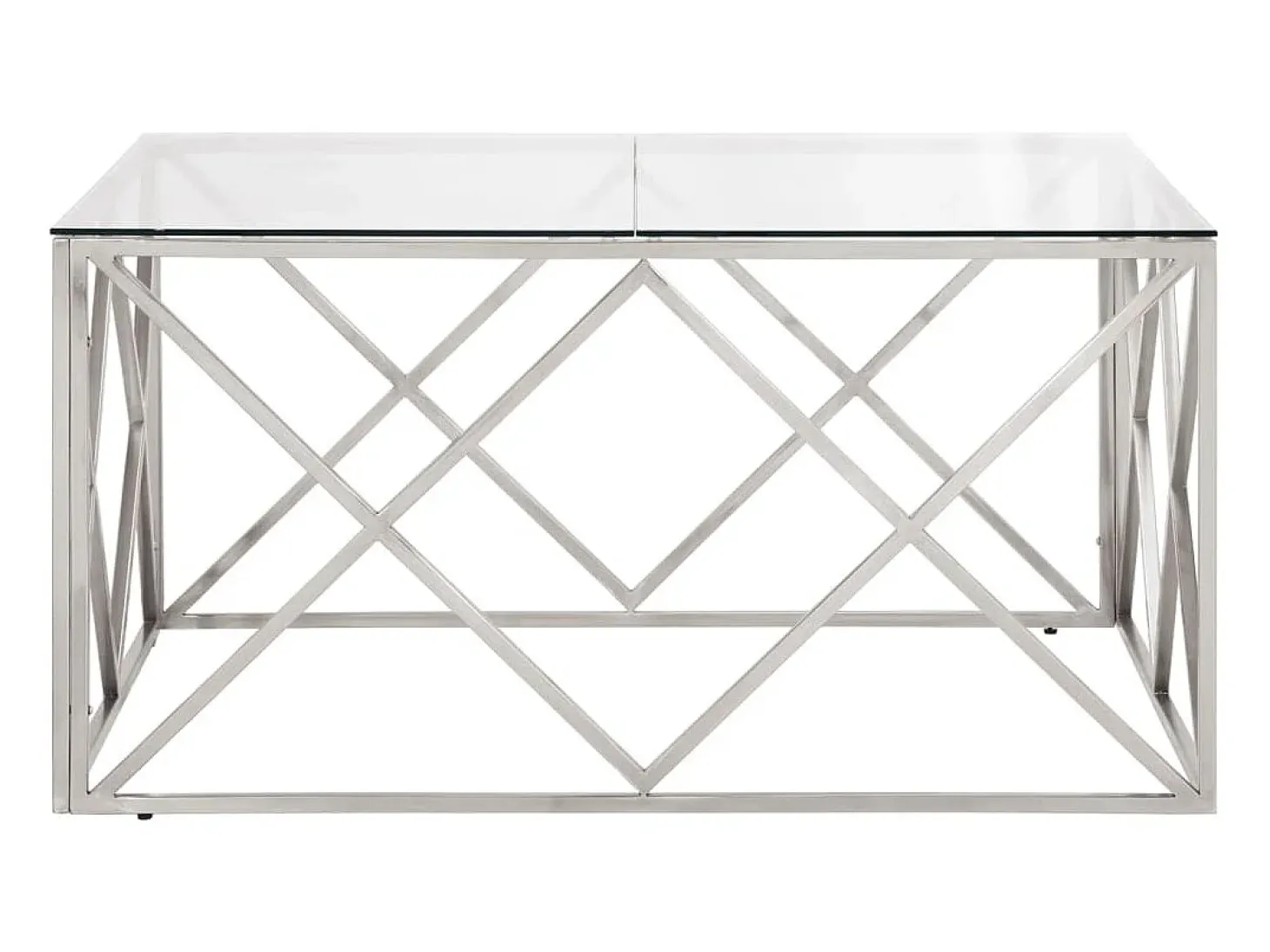 Mesa de centro aço inoxidável e vidro temperado prateado